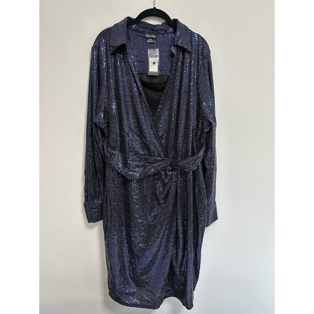 NWT City Chic Plus Size Sequin Glam Mini Party Dress Blue Size 22 Retail‎ $120